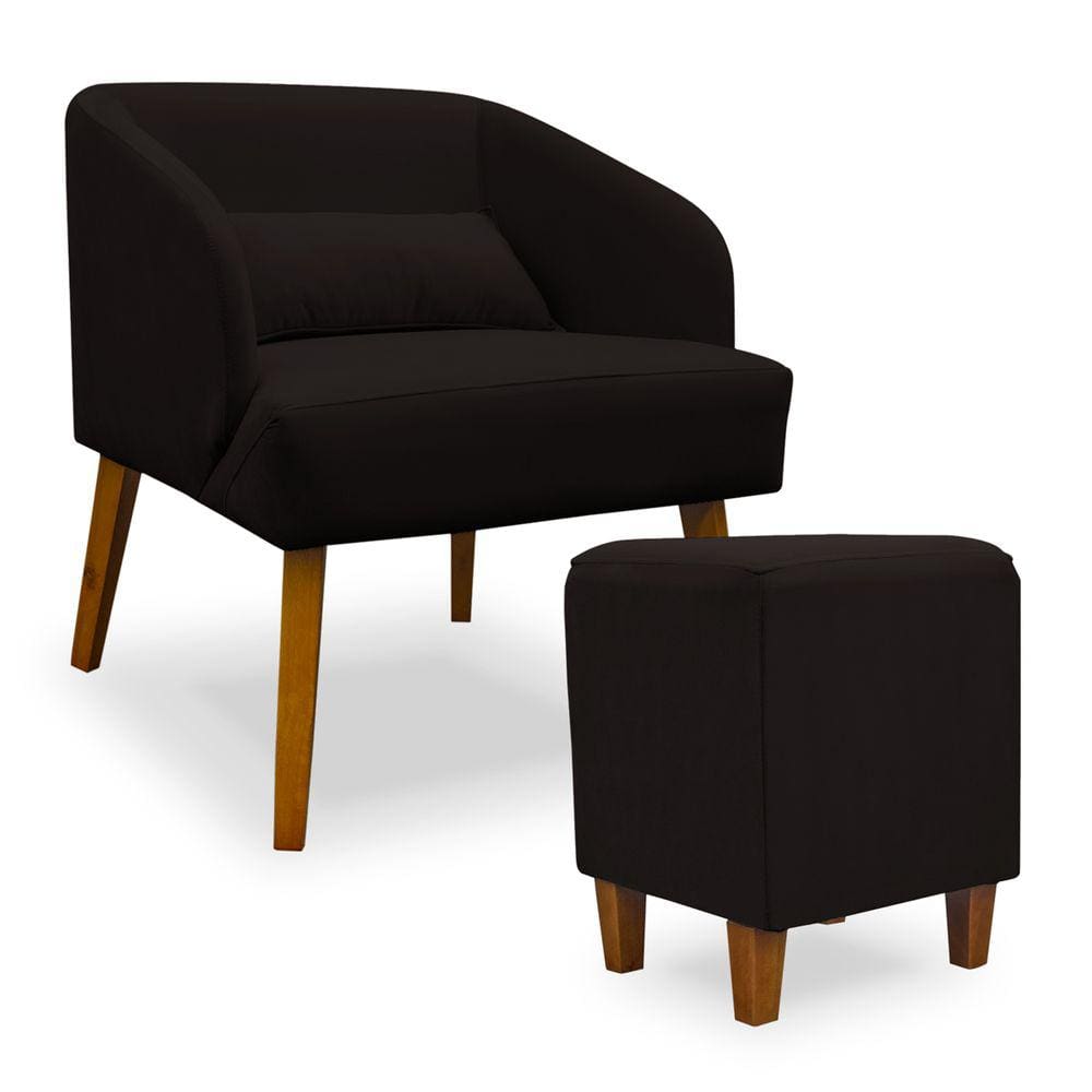 Poltrona Decorativa com Puff Virgínia Veludo Marrom - Montanaris Decor