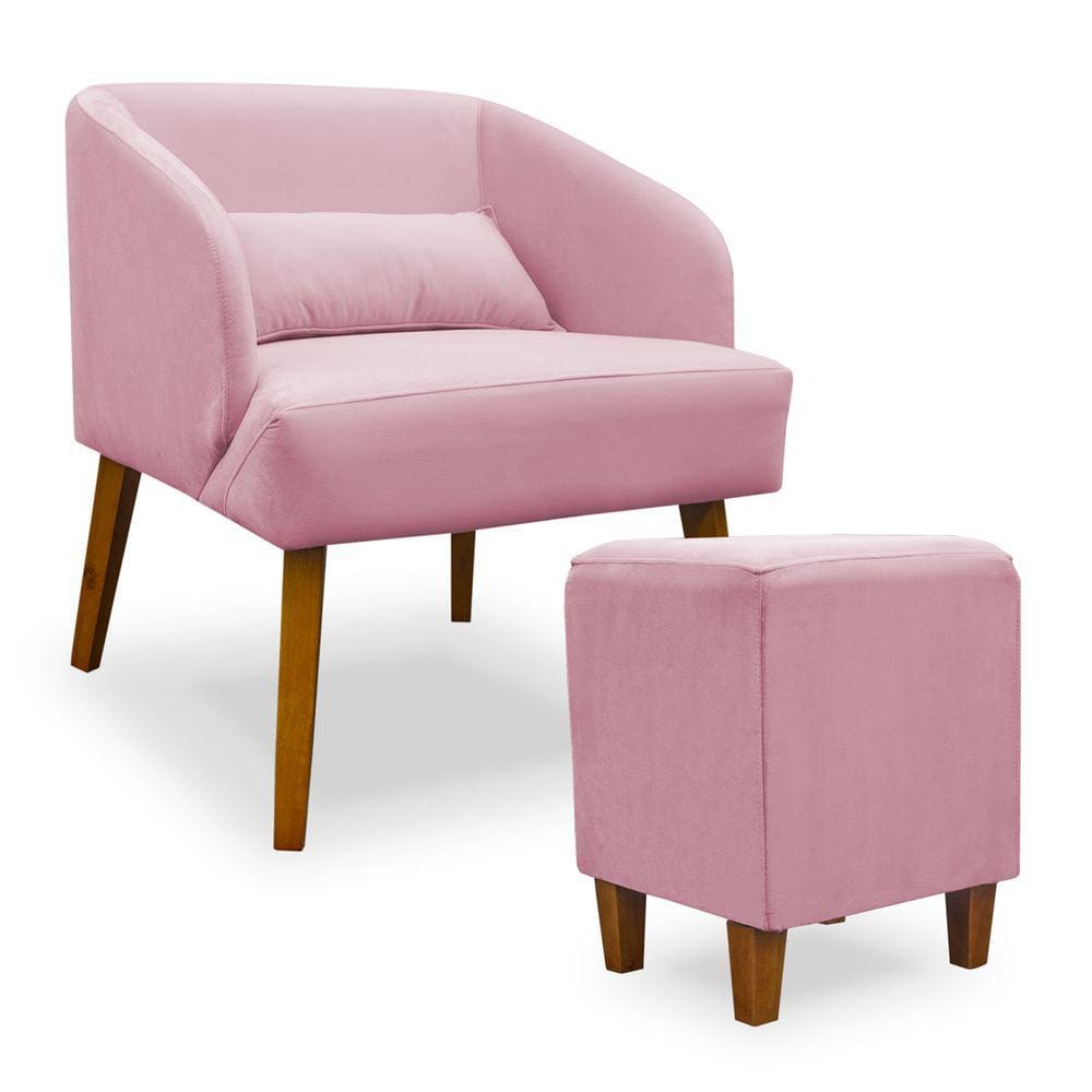 Poltrona Decorativa com Puff Virgínia Veludo Preto - Montanaris Decor