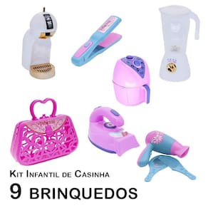 Kit Casinha Infantil Cafeteira Liquidificador Secador 9Pç