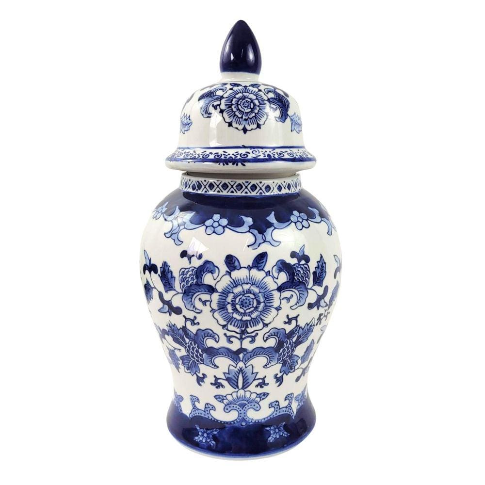 Pote Potiche Azul E Branco 37X19Cm Porcelana Decoração