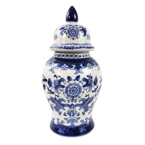 Pote Potiche Azul E Branco 37X19Cm Porcelana Decoração