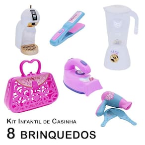 Kit Casinha Infantil Cafeteira Liquidificador Secador 8Pç
