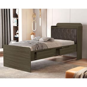 Cama Solteiro com Baú 2 Gavetas Tamires Castanho/Nogal