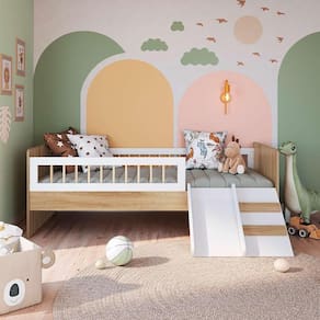 Cama Montessoriana Com Colchão Ortobom Solteiro Infantil Com Grade De Proteção 135cm x 193cm Aveiro Oak Branco Merritt Shop Jm
