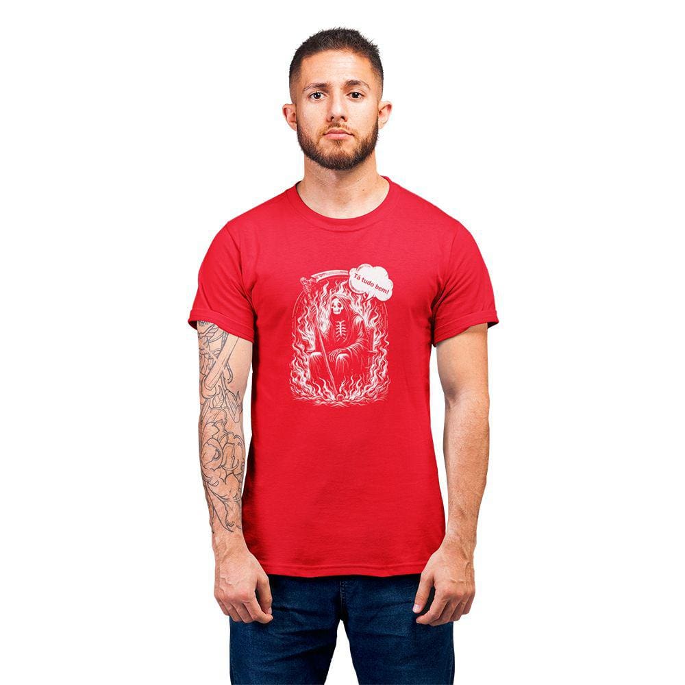 Camiseta Masculina Tá Tudo Bem Só Que Não Fogo Caveira Humor