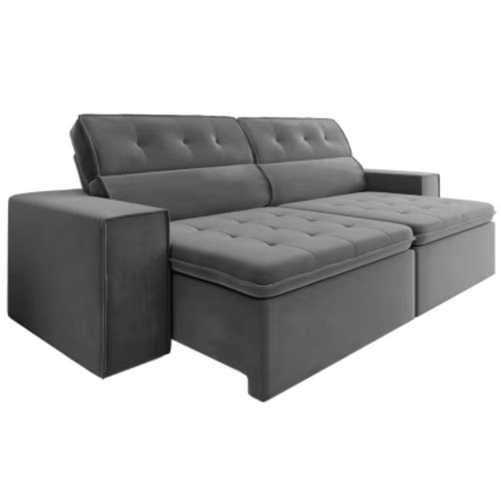 Sofá Retrátil e Reclinável 230 cm 4 lugares Mamflex Petrópolis 3061 Tecido Veludo Cinza Veludo