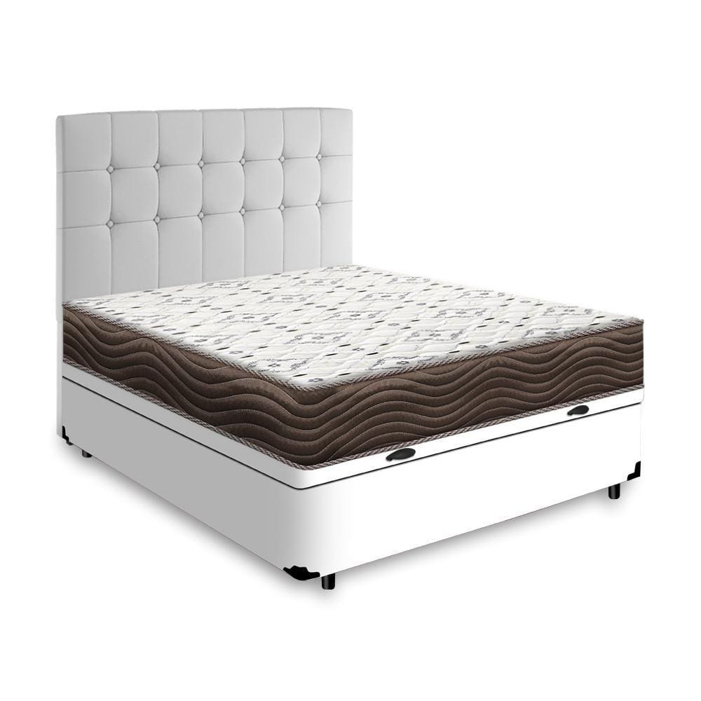 Cama Box Baú + Cabeceira Cassis + Colchão de Casal Ortobom D45 Iso 150 138cm