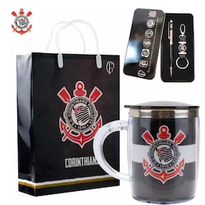 Kit Presente Sacola Caneta Caneca Térmica 450Ml Corinthians