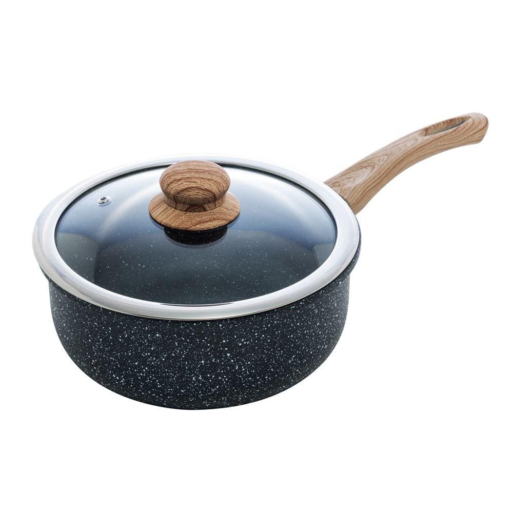 Panela de Indução em Alumínio com Revestimento Cerâmico e Tampa de Vidro Granilite Preta 20cm -Wolff
