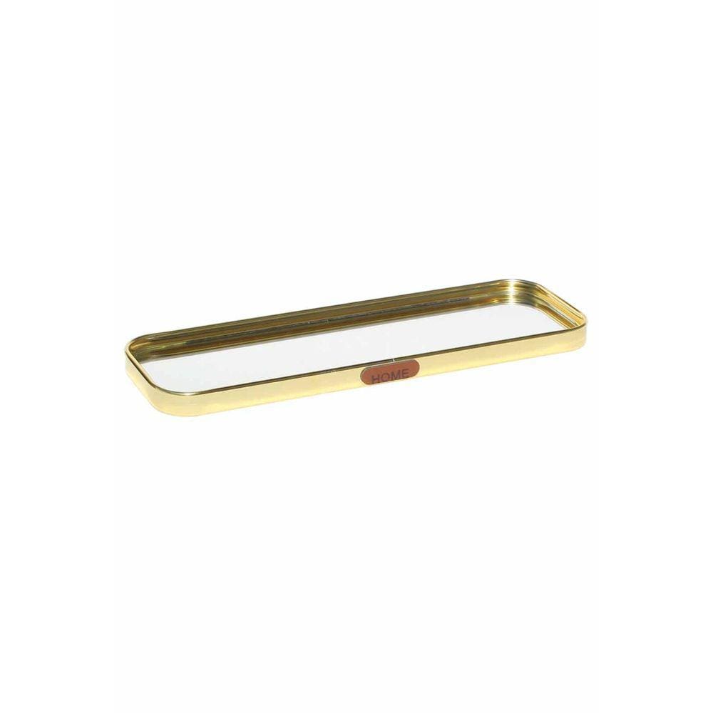 Kit 2 Bandeja Alumínio Espelho Retangular Decorativa Dourado