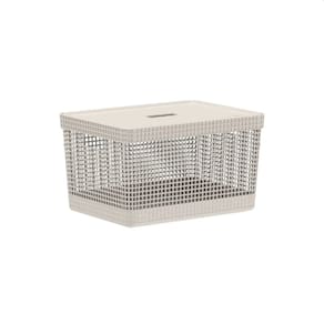 Cesto Organizador Com Tampa Grid Bege 20 Litros - Ou