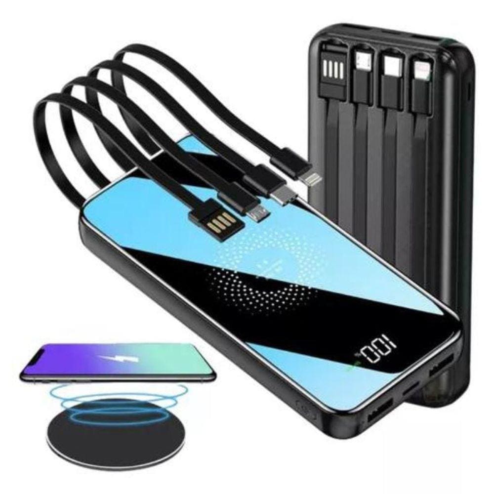 Carregador Portátil Por Indução Powerbank 10000Mah Com Cabos