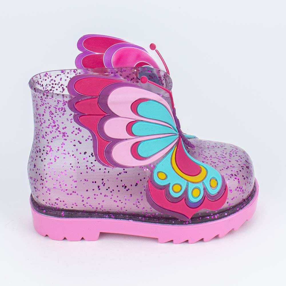 Galocha Bebê Feminina Mar e Cor Borboleta Glitter Pink