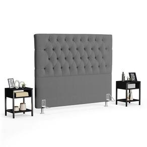 Cabeceira Casal Queen 160cm Cristal Bouclê Cinza e 2 Mesas Laterais Plaza LC1 Preto - Mpozenato