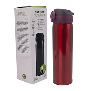 Garrafa De Água Térmica 500Ml Inox Trava Segurança Vermelha