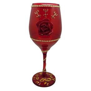 Taça Vermelha Pomba Gira Tridente e Rosa 490 ml em Vidro