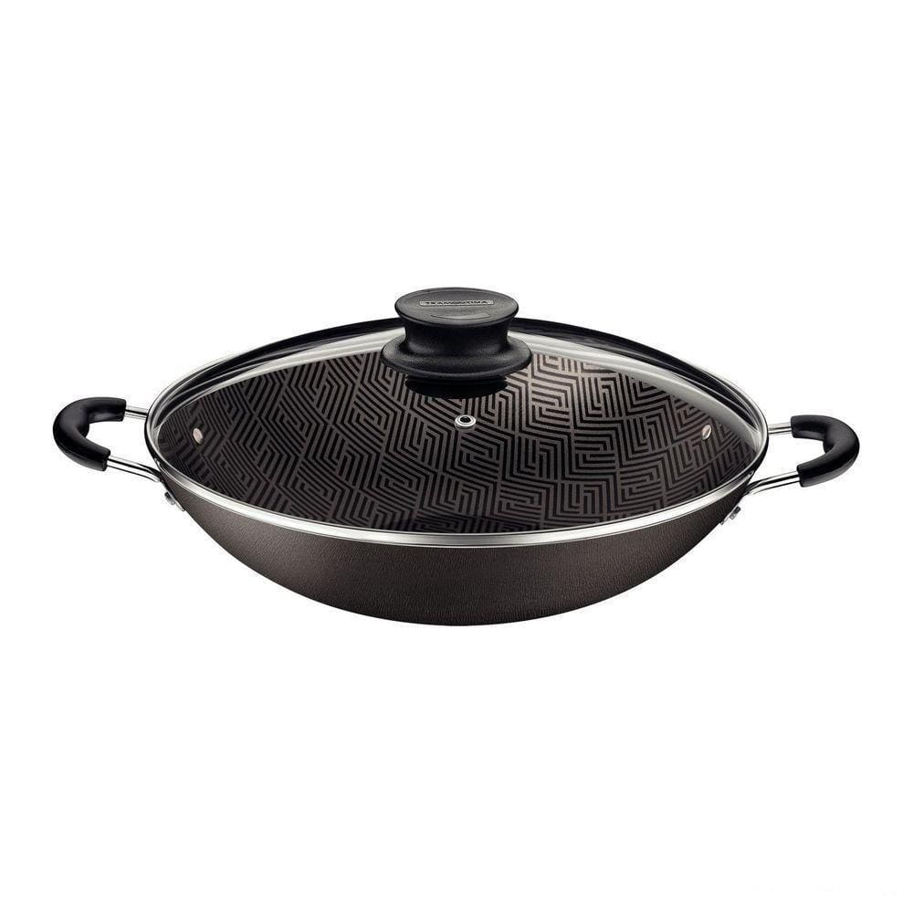 Wok Tramontina Paris Antiaderente Starflon Max Chumbo Com Tampa De Vidro 32 Cm 4,4 L Tramontina
