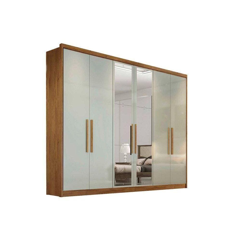 Guarda Roupa Casal 6 Portas E 4 Gavetas C/ Espelho Rizon Plus Freijo Cumaru C/ Fendi Novo Horizonte