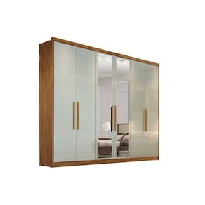 Guarda Roupa Casal 6 Portas E 4 Gavetas C/ Espelho Rizon Plus Freijo Cumaru C/ Fendi Novo Horizonte