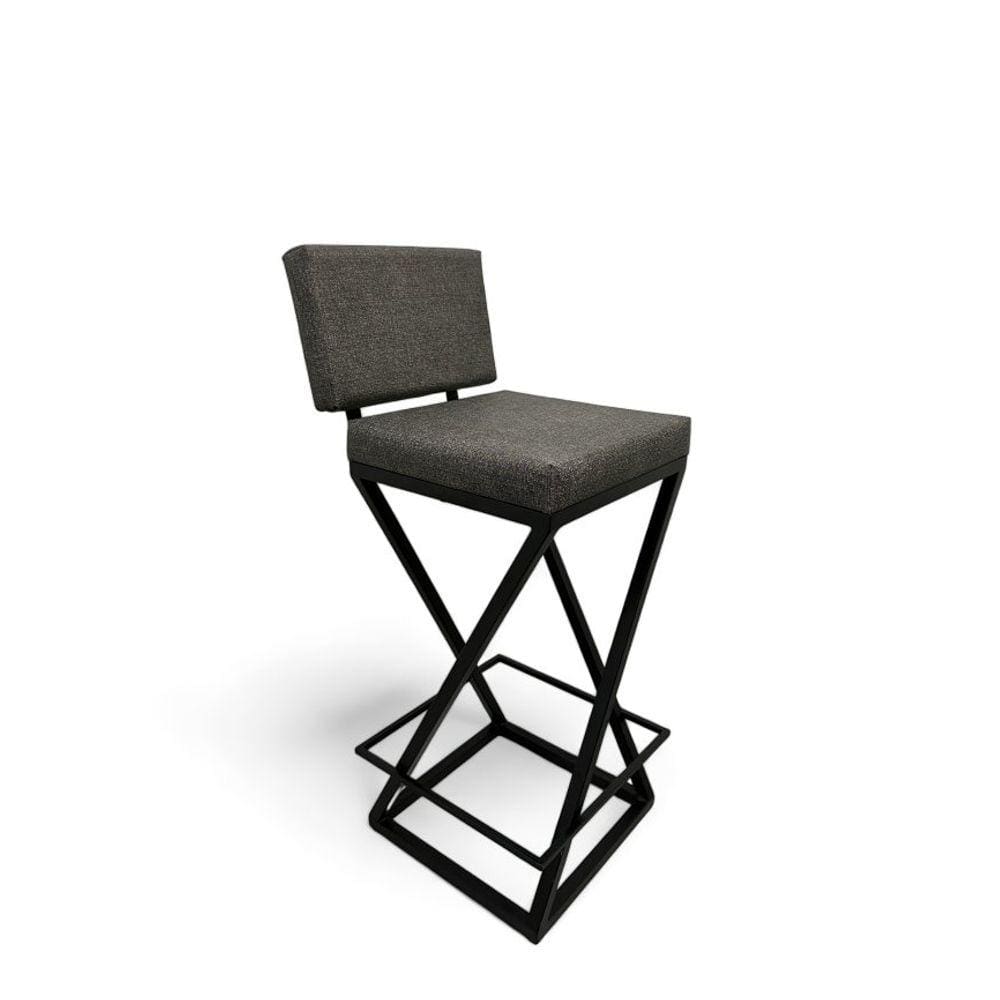 Banqueta Zenite Estofada com Encosto Cinza Metalon Preto