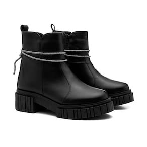 Bota Coturno Feminino Couro Fechamento Zíper Lisa Casual
