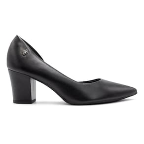Scarpin Usaflex Feminino Em Couro Salto Bloco Bico Fino Detalhe Costura AL4105