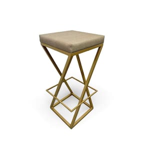 Banqueta Zenite Estofada Bege Metalon Dourado