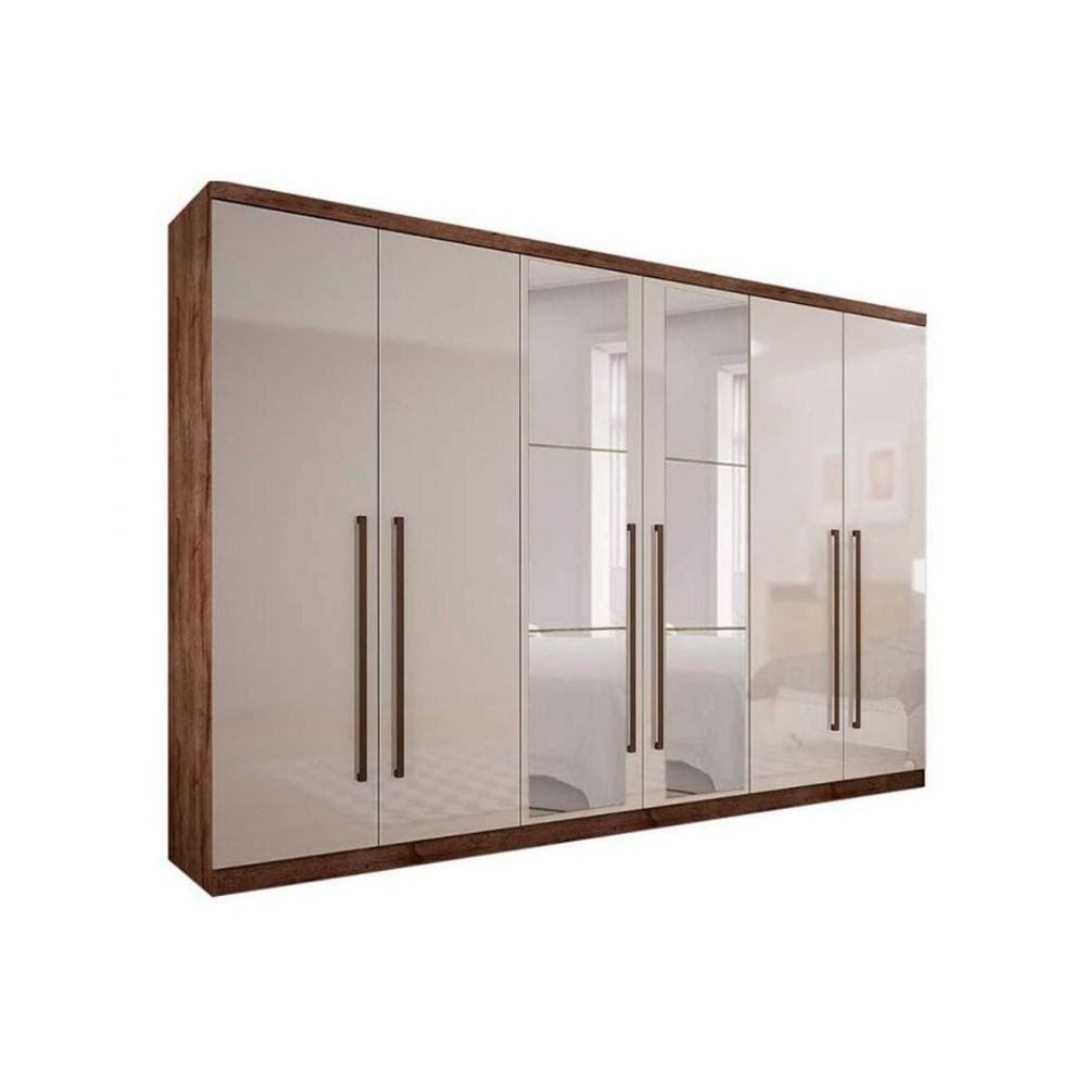 Guarda Roupa Casal 6 Portas E 8 Gavetas C/ Espelho Dello/Trento Cacau Canela/Fendi - Novo Horizonte