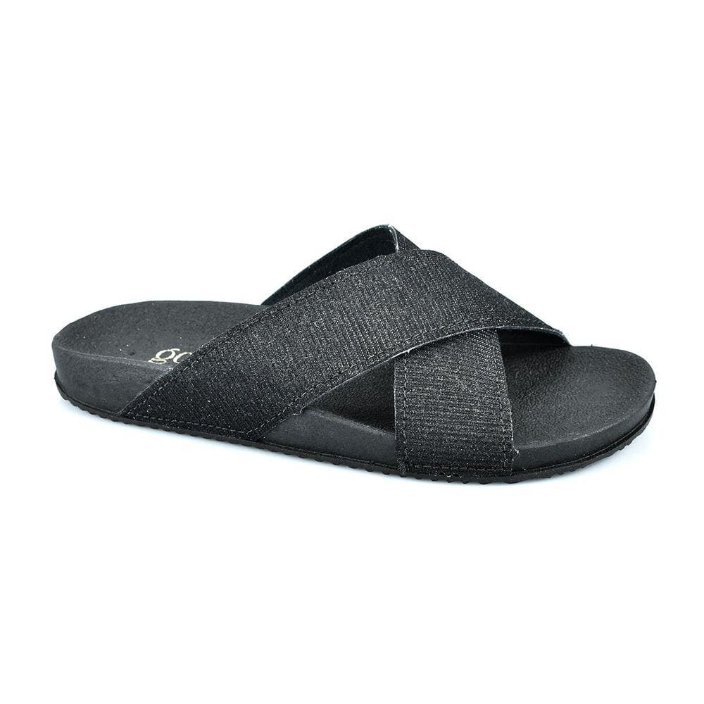 Tamanco Rasteira Godiva Camurça Glitter Preto Feminino