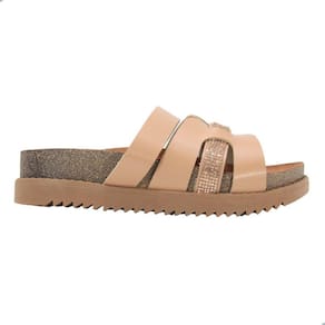 Tamanco Papete Moleca Feminina Strass Napa Turin Nude