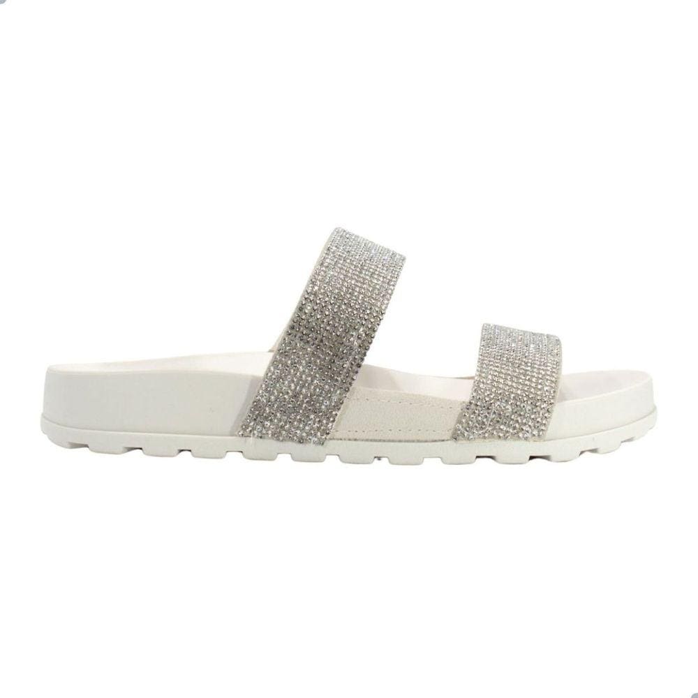 Tamanco Moleca Camurca Flex Strass Branco Off