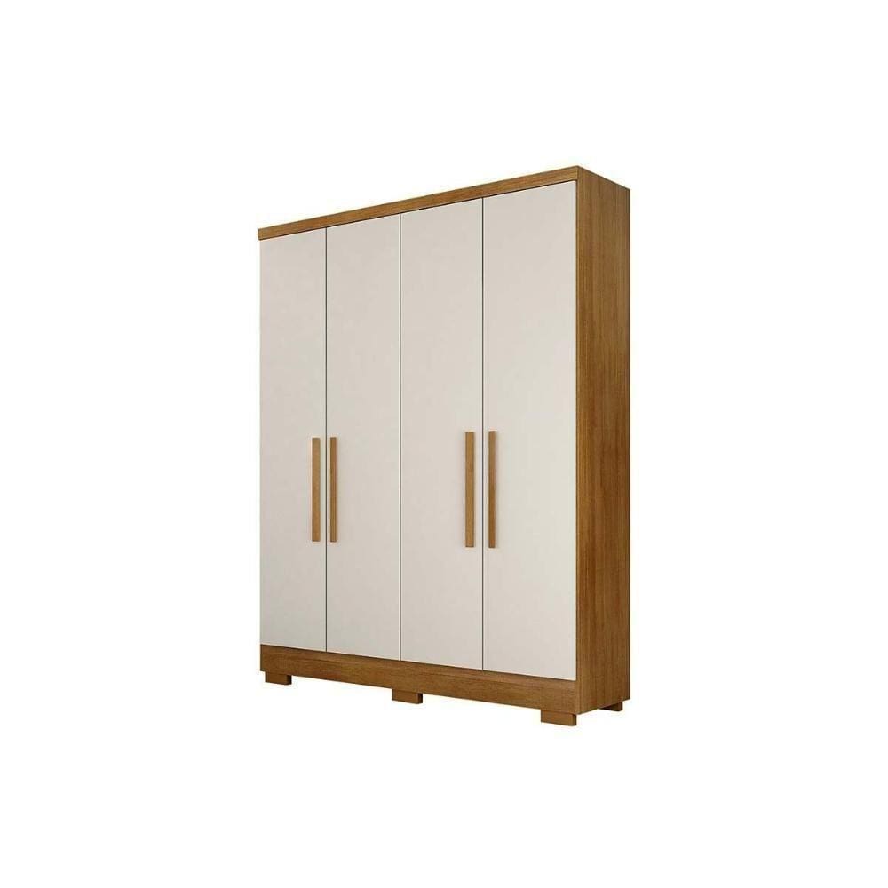Guarda Roupa Solteiro 4 Portas E 2 Gavetas C/ Espelho E Pés Milly Freijo Cumaru C/ Fendi - Novo Horizonte