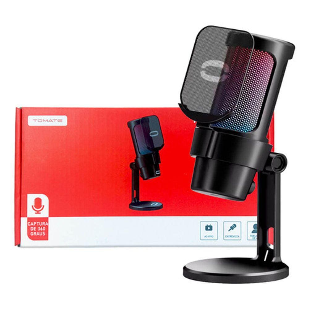 Microfone Gamer Condensador Led Rgb Usb Plug And Play