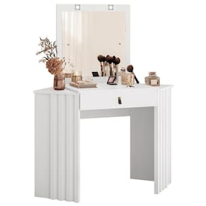 Penteadeira Camarim de Canto com Espelho 1 Gaveta Glitter Branco - Albatroz
