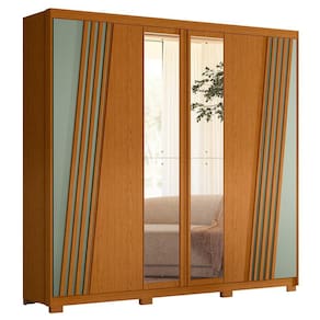 Guarda Roupa Casal 6 Portas Com Espelho 240cm Ouro Verde Cinamomo/Sálvia - Albatroz