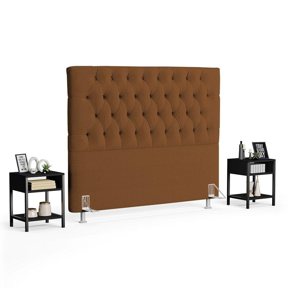 Cabeceira Casal Queen 160cm Cristal Bouclê Telha e 2 Mesas Laterais Plaza LC1 Preto - Mpozenato