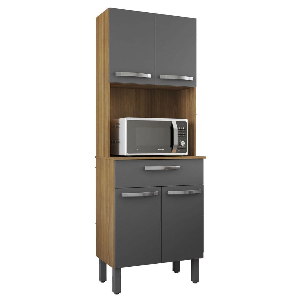 Kit 61cm Armário Paneleiro Cozinha Compacta Com Gaveta - Freijó Grafite