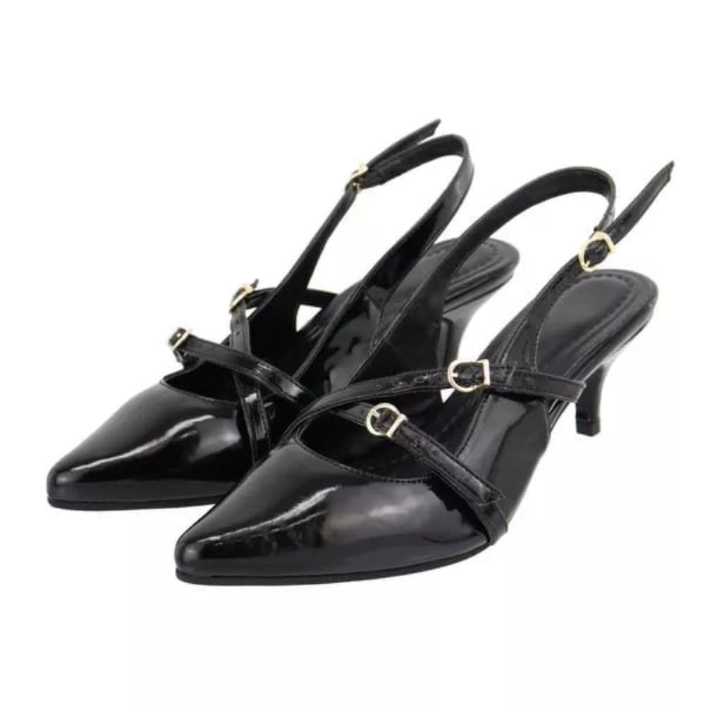Sandália Scarpin Feminino Tira Fivela Moda Elegante Sofisticado Confortável Salto Baixo Fino