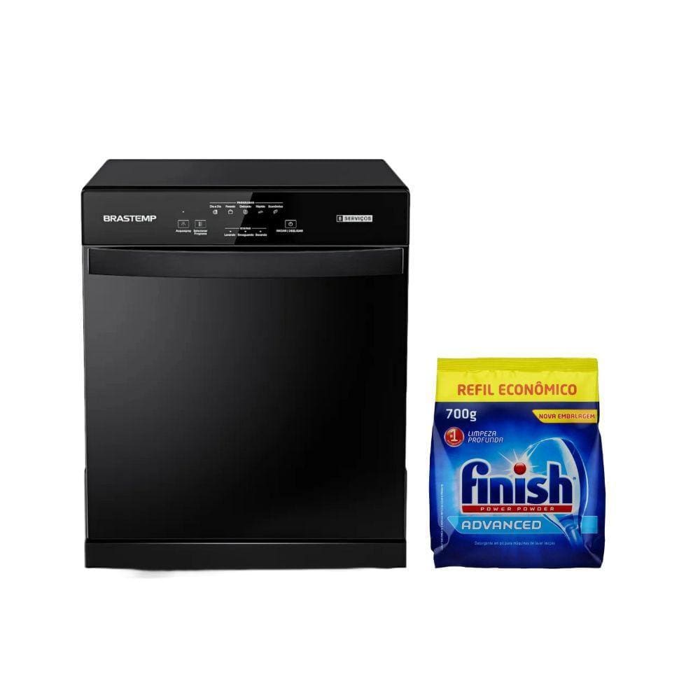 Kit Lava-Louças Brastemp 8S Preto BLF08AE e Detergente Pó Finish 700g