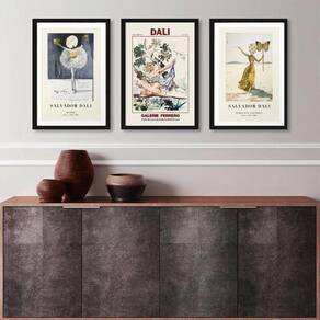 Kit 3 Quadros Posters Salvador Dali 45X34Cm - Com Vidro