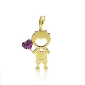 Pingente Menino Com Balão 2,5 Cm Com Zircônia Em Ouro 18K