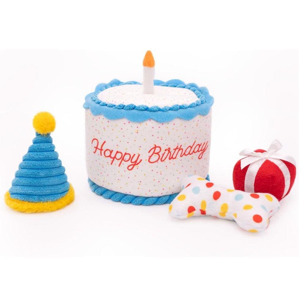 Brinquedo Pelúcia ZippyPaws Burrow Bolo de Aniversário Com Apito Para Cães e Gatos