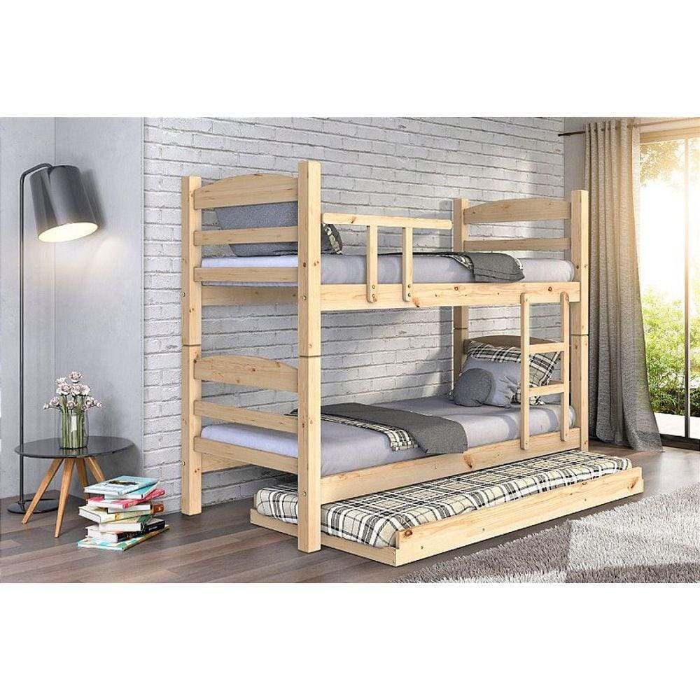 Treliche Beliche Reta com Cama Auxiliar Madeira Maciça cor Natural