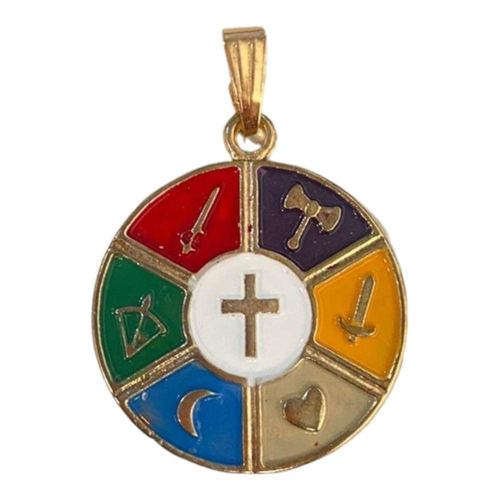 Pingente Sete Linhas Orixás Colorido 3,1 cm Dourado
