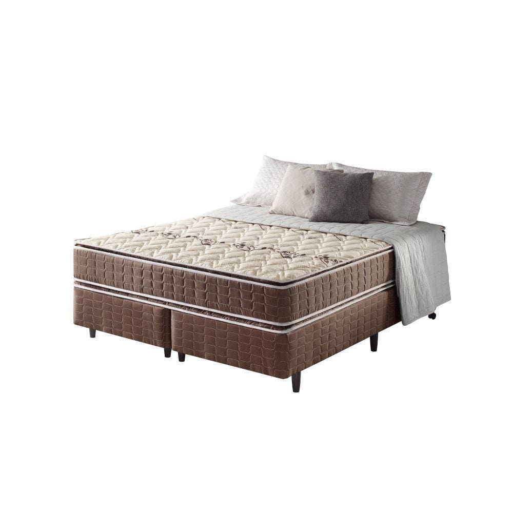 Cama Box King + Colchão Espuma D70-d28 2 Pillow Top Orleans Marrom