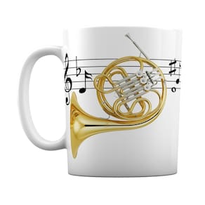 Caneca Branca Notas Musicais Instrumento Trompa Trompista