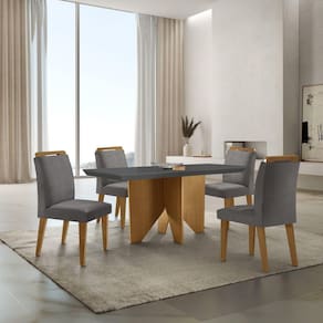Mesa Nancy 120 Tampo Mdf Canto Reto com 4 Cadeiras Bugatti Grafite/Off White/Imbuia