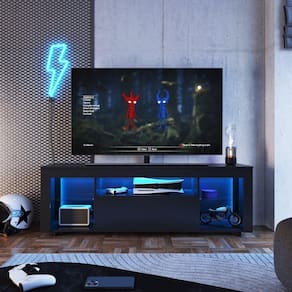 Rack para Tv até 60 Polegadas Estilo Gamer 1 Gaveta 2 Prateleiras em Vidro e Iluminação em Led Yesca Preto