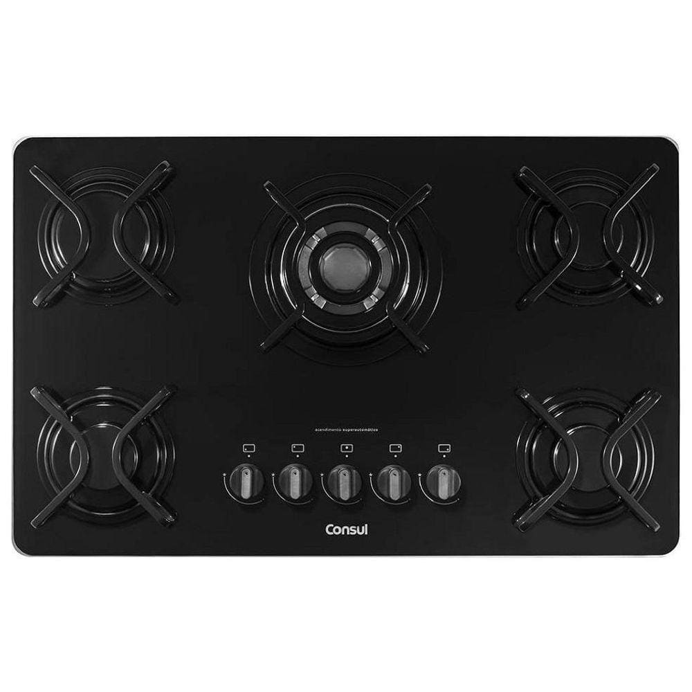 Cooktop Consul 5 Bocas Quadrichama à Gás Preto CDD75AEUNA Bivolt