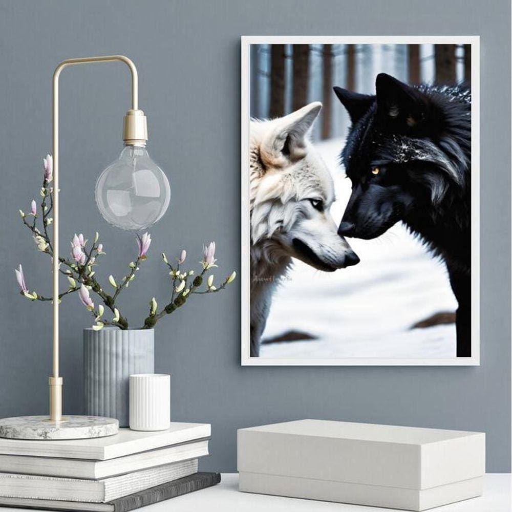 Quadro Decorativo Casal De Lobos 45X34Cm